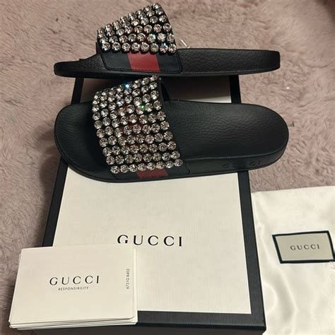 gucci bedazzled slides|Gucci ladies slides.